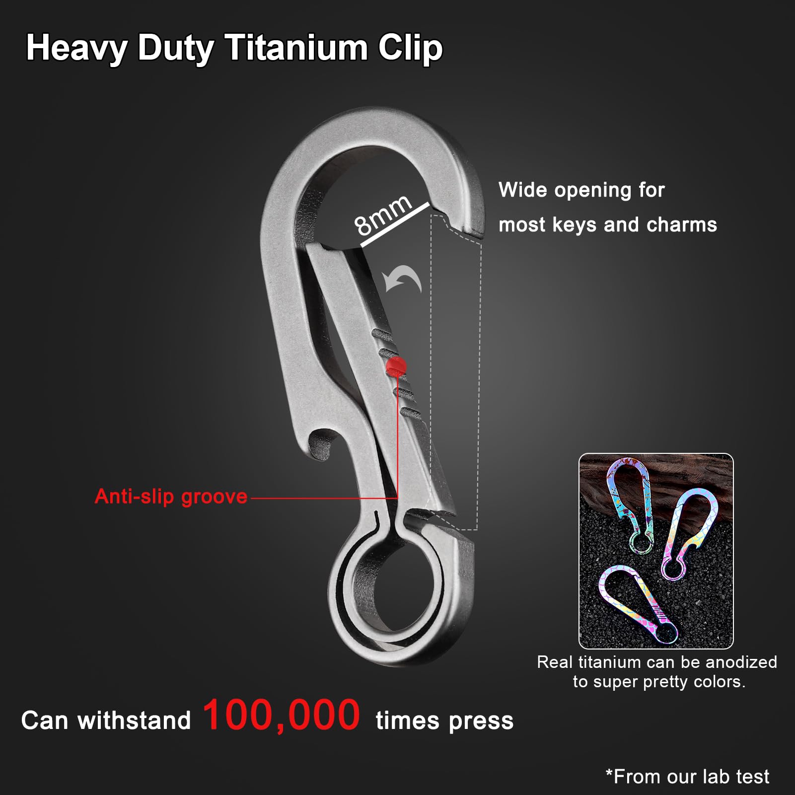 Green Beret Tactical Titanium Carabiner Clip Hook EDC Small Heavy Duty Keychain Clips Anti-Lost Quick Release Key Chain for Keys, Medium