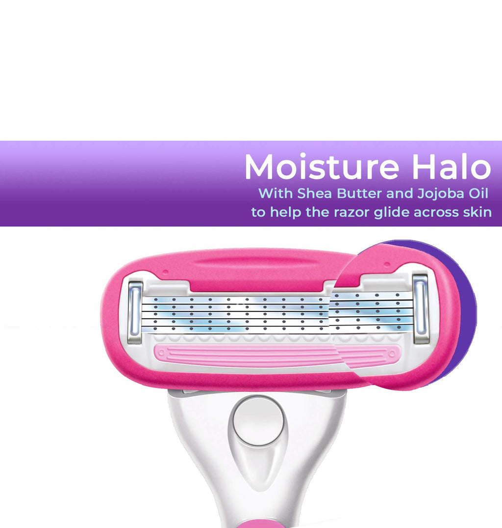 Personna Women's 5 Blade Razor System - Women's Shaving Razors - Razor Handle with 12 Replacement Cartridges Pink