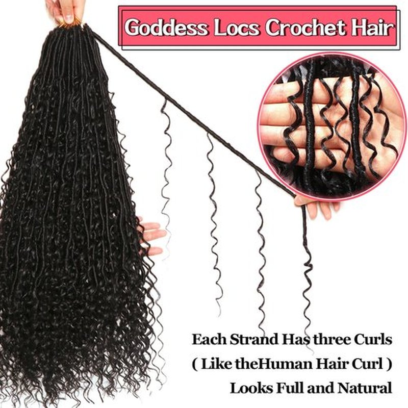 Goddess Locs Crochet Hair-24 Inch 8 Packs Boho Faux Locs Crochet Hair for Black Women Pre Looped Soft Locs with Curly Ends (1B#, 24 Inch(Pack of 8))