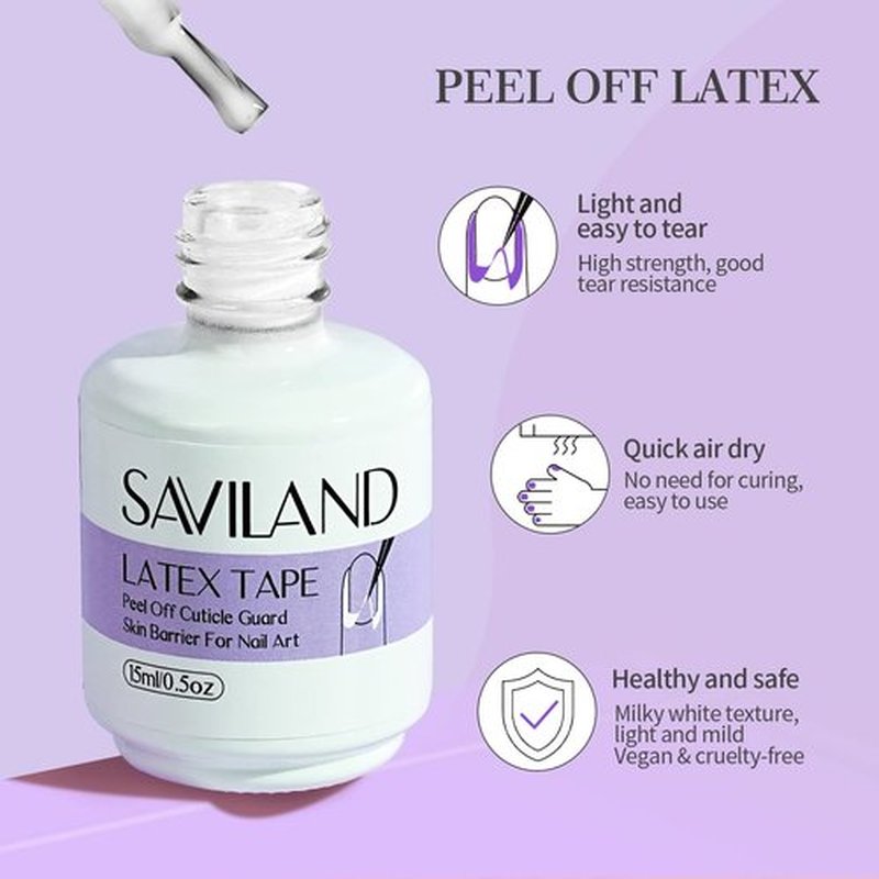 SAVILAND Liquid Latex for Nails, 45ML Upgraded Antifreeze Latex Nail Polish Barrier Peel Off - Latex Tape Peel Off for Nails Cuticle Guard Skin Barrier Protector Nail Latex with Tweezers for Home DIY