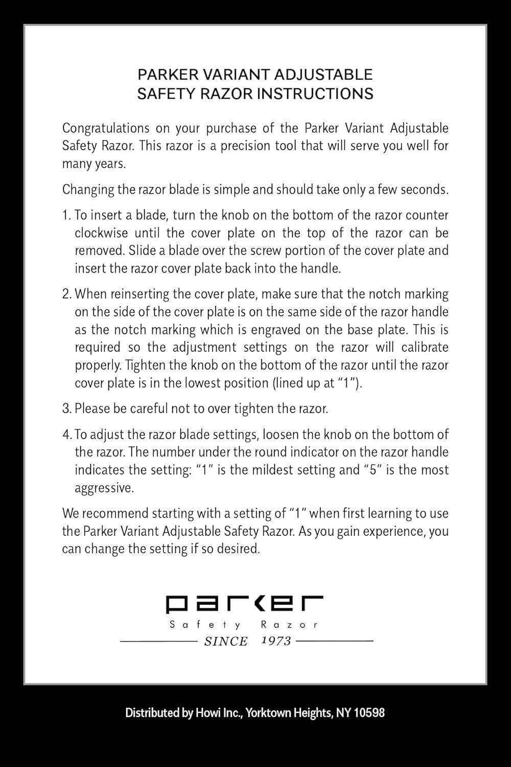Parker THE VARIANT CLOSED COMB - ADJUSTABLE Double Edge Safety Razor, Customize your Shave with a Turn of the Dial from Mild to Aggressive - 5 Blades Included (GRAPHITE GRAY)