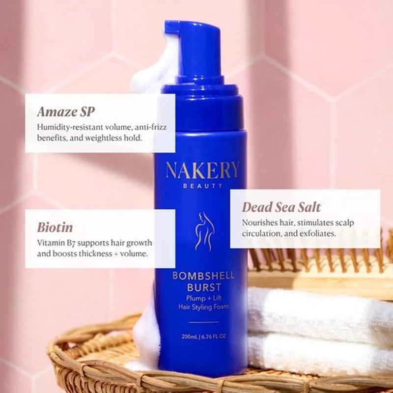 Nakery Bombshell Burst Hair Foam - Volumizing Mousse for Curly & Straight Hair | Lightweight, Biotin & Keratin Formula