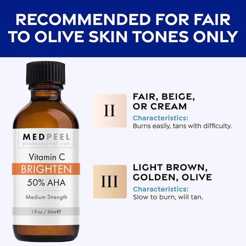 Medpeel Chemical Peel Kit - 50% AHA & Vitamin C Brightening Peel | Medium Strength, 1oz/30ml (Set of 3)
