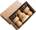 Bamboo Palm Pot Brush Set - Durable Mini Dish Scrubber Kit with Union & Tampico Fiber | 3 Packs