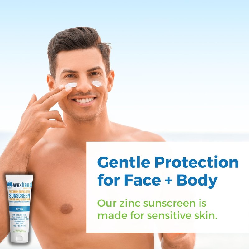 Waxhead Non-Nano Zinc Oxide Sunscreen for Face and Body, SPF 35 Pure Mineral Sunblock Lotion, Physical Zinc Formula with Vitamin D & E, Sensitive Skin Protection, Tattoo Sunblock (4 oz)