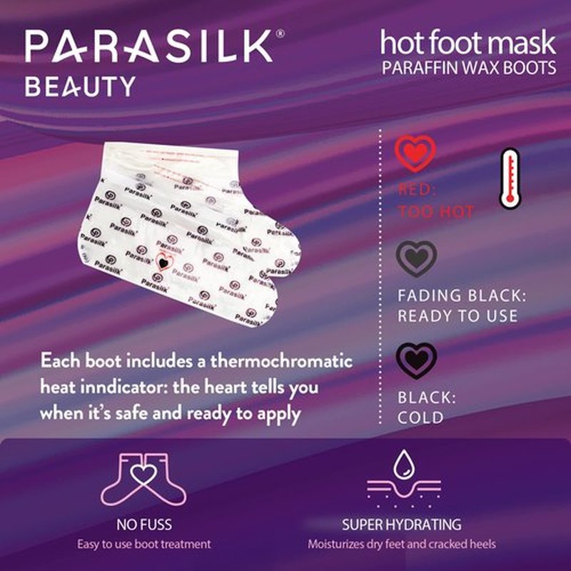 Parasilk Beauty Hot Foot Mask – 1 Pair Self Contained Paraffin Wax Boots for Intensive Hydration. Infused with Coconut Oil, Argan Oil, Marula Oil, and Vitamin E. One Size Fits Most