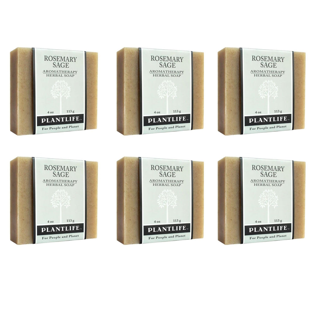 Plantlife Rosemary Sage 6-Pack Bar Soap - Moisturizing and Soothing Soap for Your Skin - Hand Crafted Using Plant-Based Ingredients - Made in California 4oz Bar