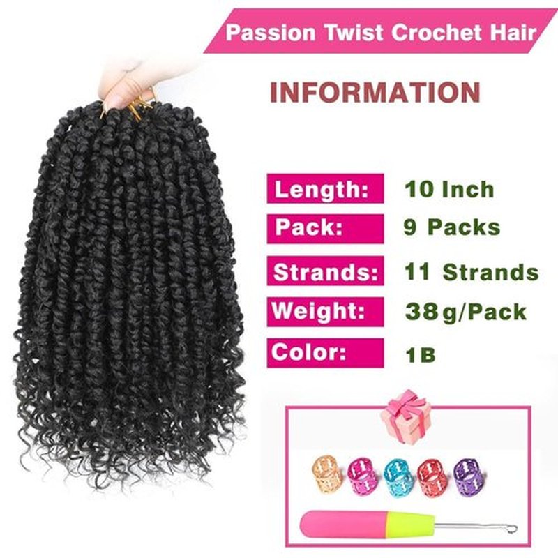 9 Pack Passion Twist Crochet Hair 10 Inch Pre-twisted Passion Twist Hair Pre Looped Boho Crochet Braids Hair for Women Girls and Kids (10Inch,1B)