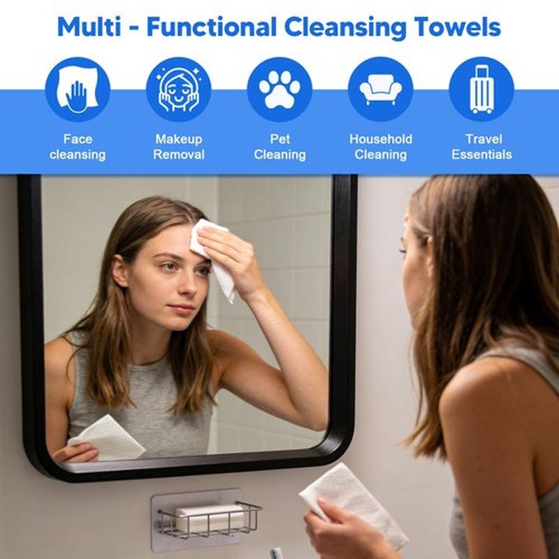 Disposable Face Towels, 50 Count Ultra Soft Biodegradable Facial Cleansing Cloths, Lint-Free Makeup Remover Cloth in Paper Box