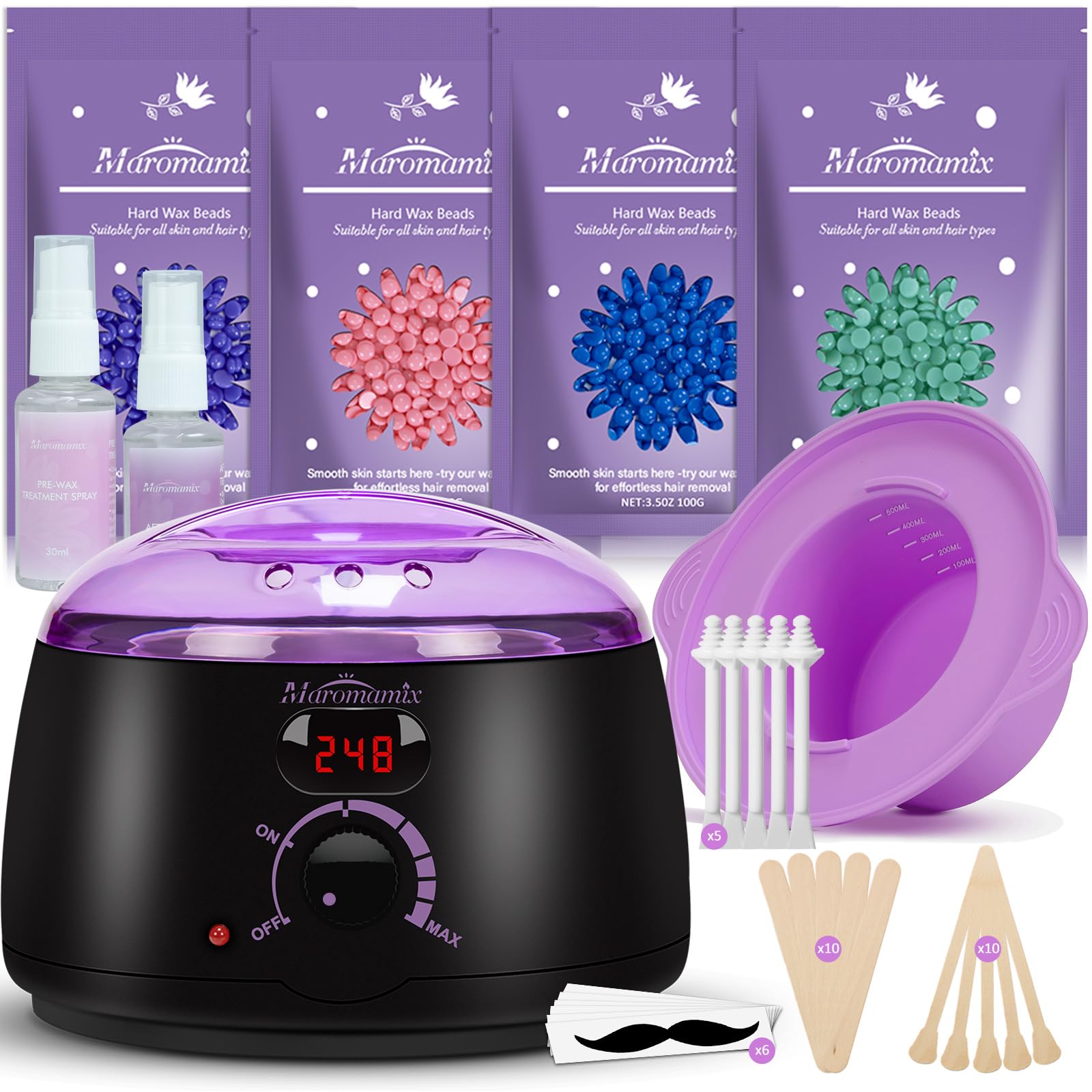 Waxing Kit -Digital Wax Warmer Machine for Hair Removal with 4 Packs of Hard Wax Beads & Silicone Pot for Full Body, Legs, Face, Eyebrows, Bikini, Brazilian at Home Waxing Kit for Women Mothers Day