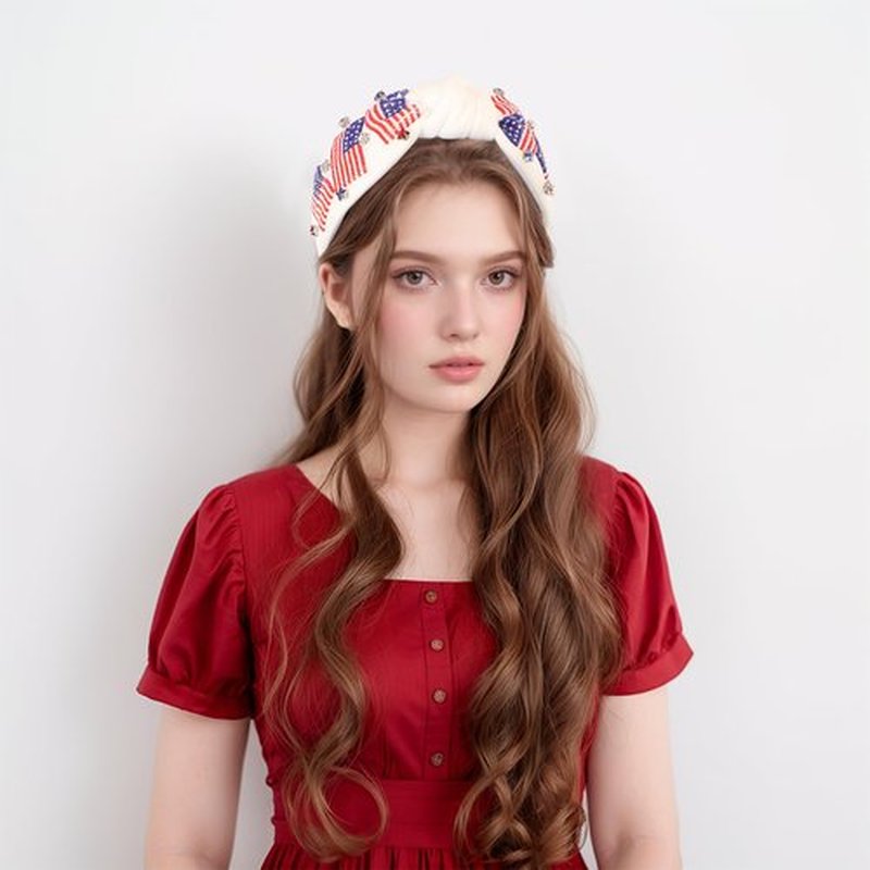 Gmmidea American Flag Knotted Headband 4th of July USA Flag Accessories Beaded Rhinestone Star Headband 4th of July Outfits for Women Girls Sparkle Patriotic Party Favors