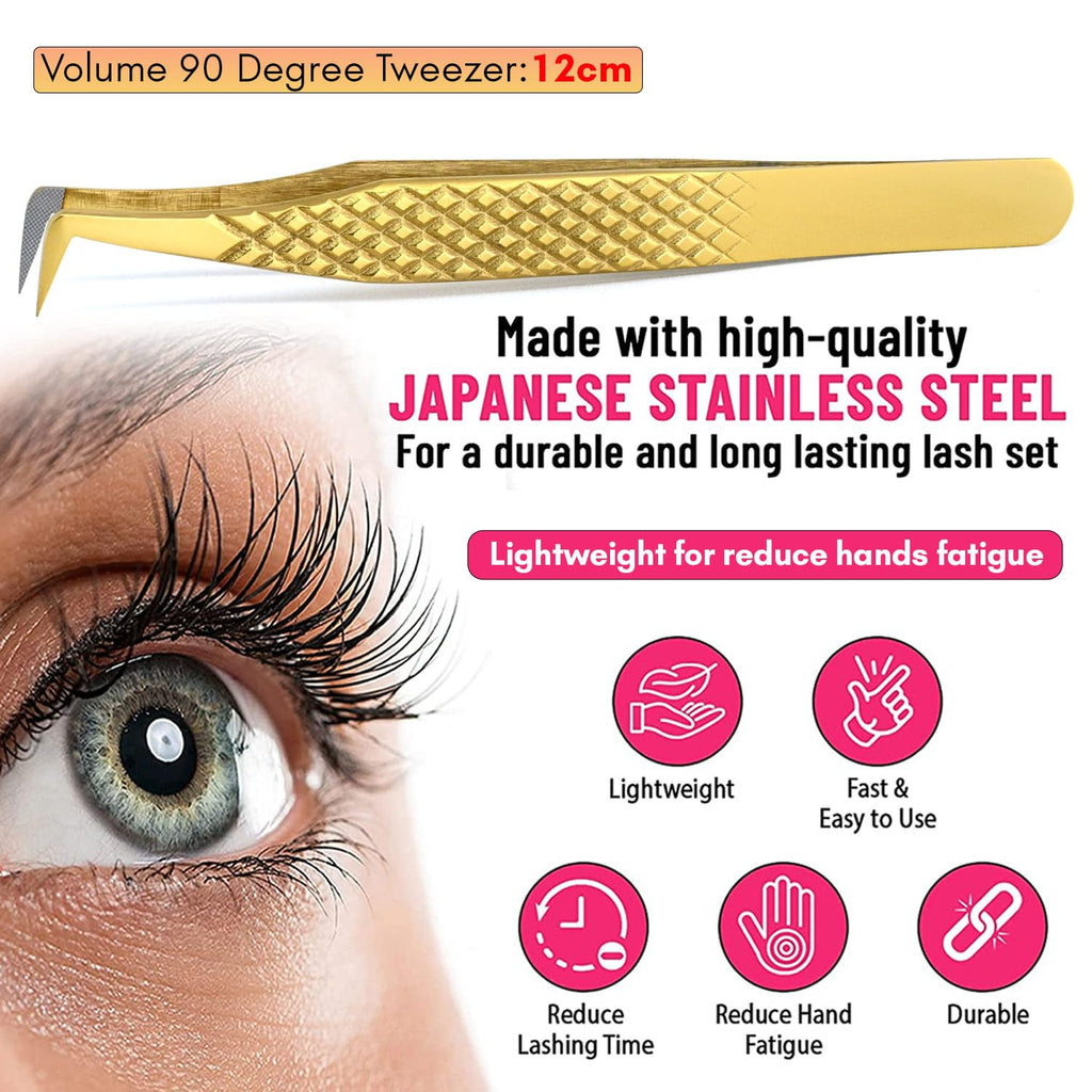 My Lash Tools Fiber Tip Lash Tweezers for Eyelash Extension Curved 90 Degree Angle Boot Tweezer Best for Volume, Individual Isolation & Classic Lashes Stainless Steel Lash Supply (CEC-F08/04)
