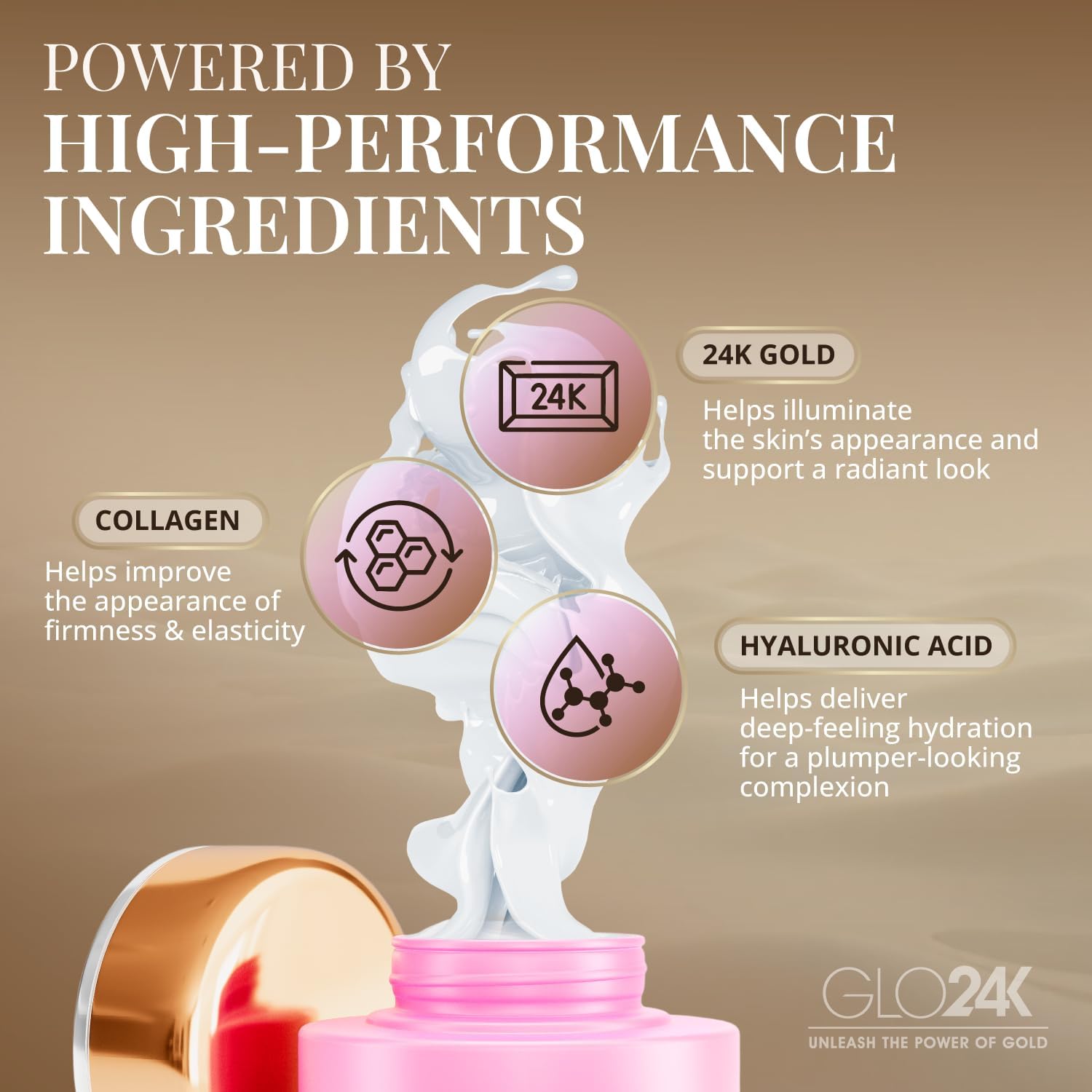GLO24K Red Light Facial Massager with 24K Gold Retinol Face Cream - Face & Neck LED Beauty Wand, 3-in-1 Vibration Beauty Tool & Collagen Hyaluronic Acid Moisturizer for Smoother-Looking Skin