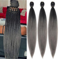 Pre Stretched Braiding Hair 26 Inch Ombre Grey Braiding Hair Extensions Hot Water Setting Crochet Box Braids Hair (26 Inch (Pack of 3), Black-Dark Grey)