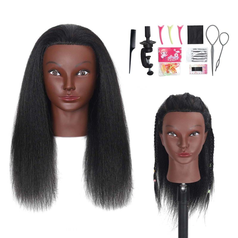 ZOMOI 16" Mannequin Head 100% Human Hair Hairdresser Training Braiding Styling Manikin Cosmetology Makeup Manican Doll Display Practice with Stand(Black 16inch A)