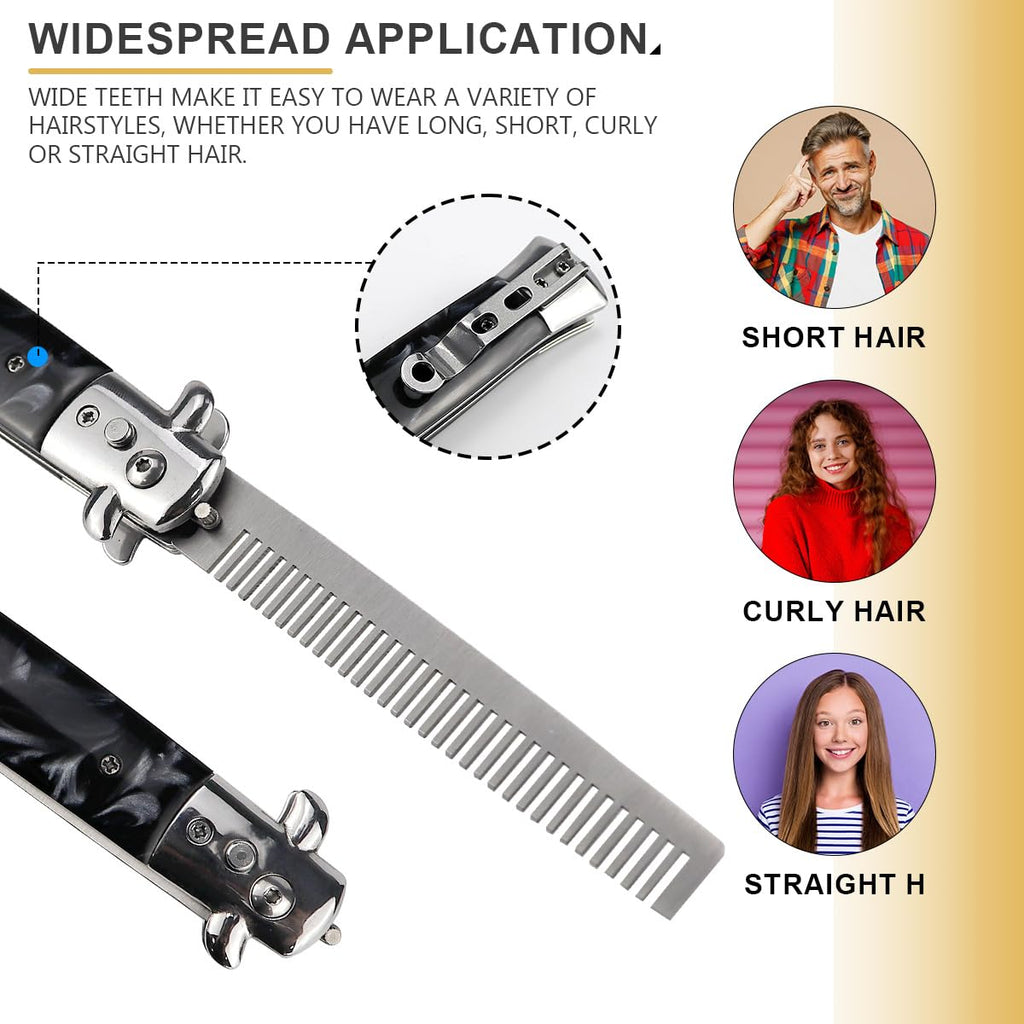 DOERDO Butterfly Comb, Stainless Steel Foldable Pocket Comb Oil Hair Comb Foldable Hairstyling Tool for Beard, Mustache