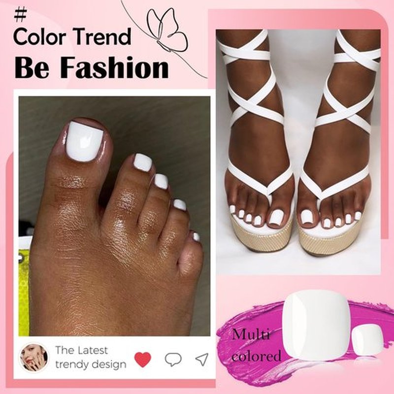 LoveOurHome 240pc White Press on Toenails Women Fake Toe Nails with Glue Tab, White Fake Toenail Press on Toes Nail Glue on Toenails Acrylic Toe Nail Tips Gel Artificial False Stick Toenail Tip