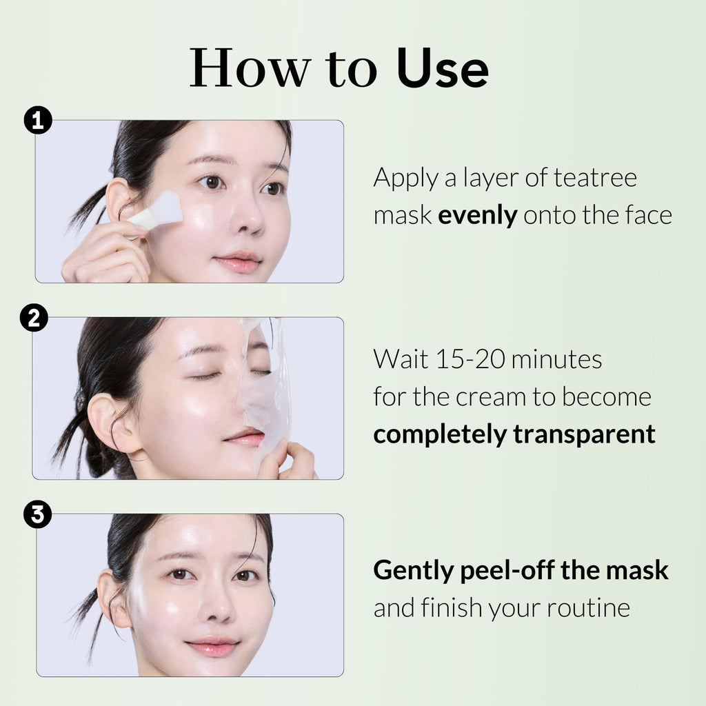 NOWATER Tea Tree Peel Off Mask for Acne-Prone Skin – Korean Wrapping Mask with Centella & 6 Tropical Fruit Extracts, Sebum Control Calming Face Mask, (2.4 fl.oz)