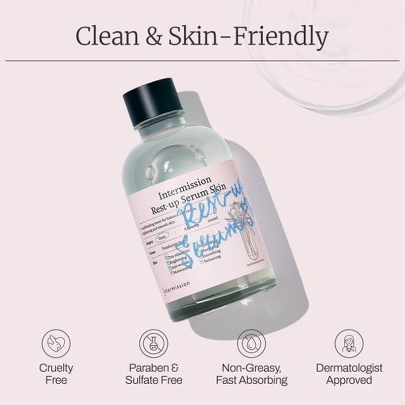 Intermission Rest-Up Serum Skin – Hydrating Toner + Serum All-in-One, CHEMOCICA™ 800,000 ppm, Cica Complex with Centella Asiatica, Hyaluronic Acid & Ceramide, Lightweight Facial Skincare (6.76 Ounce)