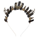 CoTeeZa Black Crystal Witch Crown for Women - Crow Skull Gothic Tiara Headband with Bronze Moon, Dark Queen Quartz Headpiece for Halloween Cosplay Wedding Prom Pageant Renaissance