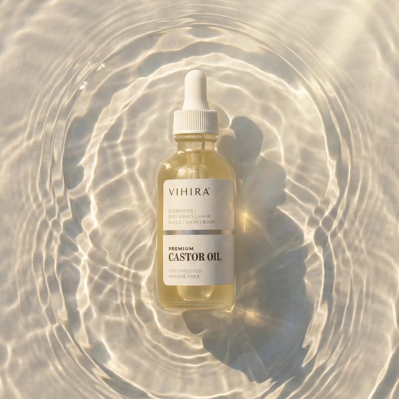 Vihira Organic Golden Castor Oil (2 Fl Oz | Premium Grade), True Cold Pressed, 100% Pure, Hexane Free, for Hair, Eyelash, Eyebrow, Cuticles, Nails, Skin, Belly Button & More.