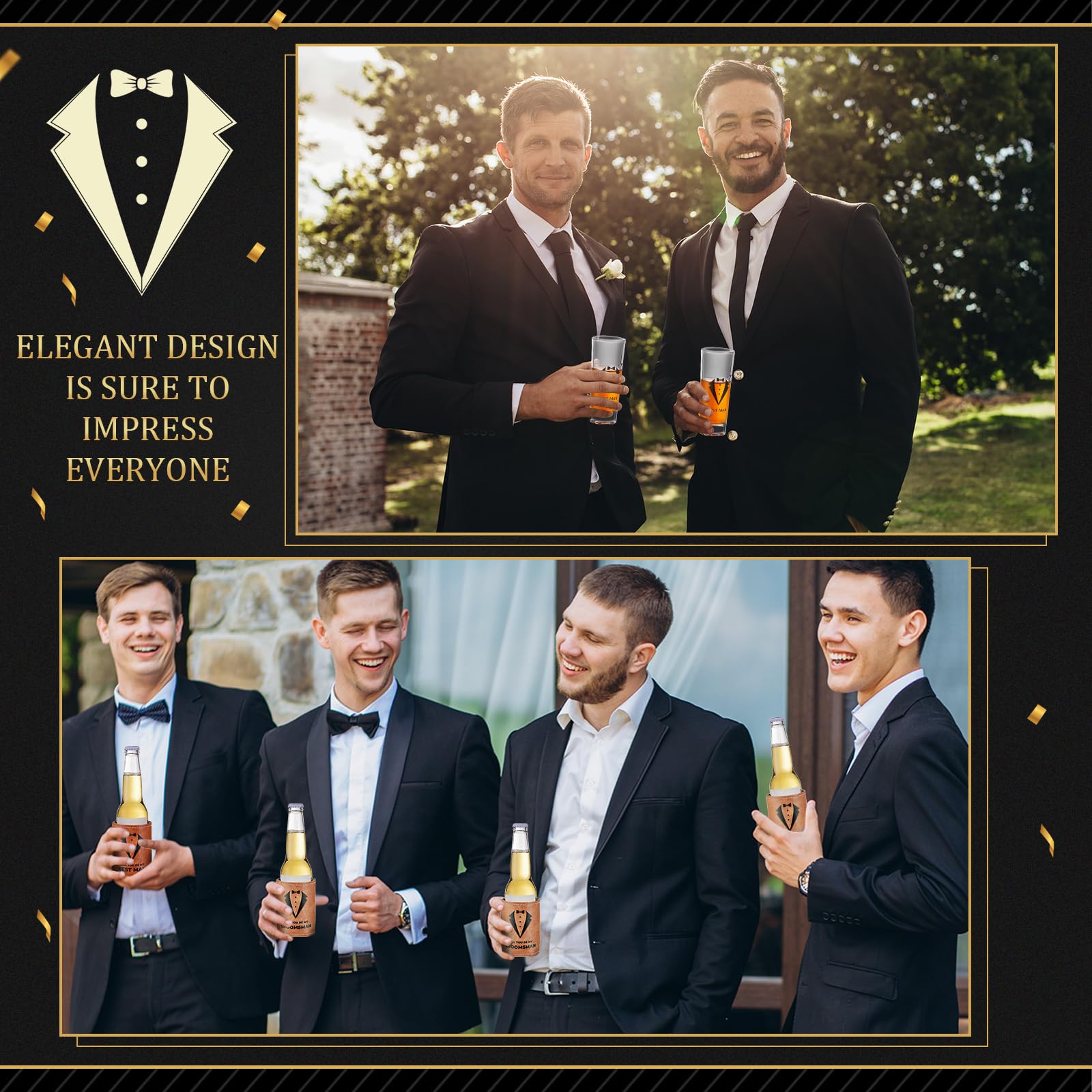 60Pcs Groomsmen Gifts Groomsmen Proposal Box with Shot Glasses Socks Sunglasses PU Leather Toiletry Bag Bottle Opener Can Cooler Groomsman Gifts for Wedding Groomsmen Best Man Gift (60, Brown)