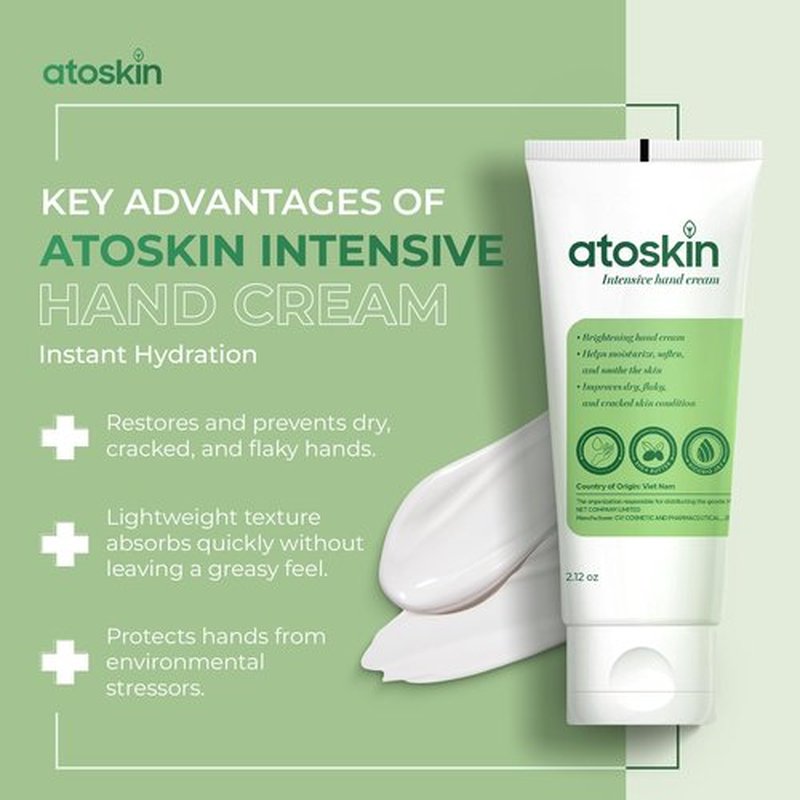 Atoskin Intensive Hand Cream – Deep Moisturizing & Soothing for Dry, Rough, Cracked Hands – Non-Corticoid Formula (2.12oz)