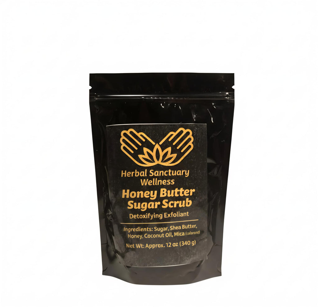 Herbal Sanctuary Wellness Honey Butter Sugar Scrub, Detoxifying Natural Exfoliant with Shea Butter, Coconut Oil, 12 oz