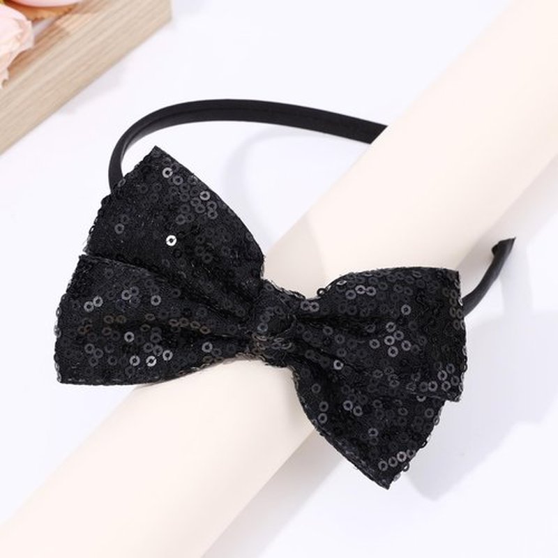 NCMAMA Sequin Black Bow Headband for Girls Sparkly Glitter Hairband Bows Hair Accessories for Toddler Kids Women on Christmas Halloween Birthday Parties