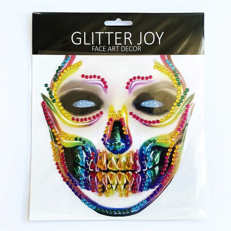 Cosplay Face Tattoos, Day of the Death Skull Temporary Face Gems Jewels Tattoos, Rhinestone Ghost Bride Jade Face Jewels Tattoo Stickers