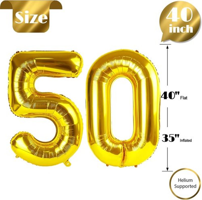 Gold Number 50 Balloon - 40 Inch Golden 50th Birthday Decoration for Men & Women | Party Supplies