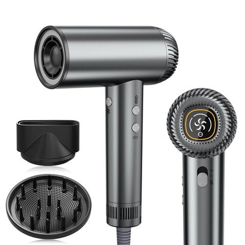 2026 Hair Dryer, 200,000 RPM Professional High Speed Blow Dryer with Diffuser for Women, 1200M Negative Ionic Hair Dryer with Brushless Motor, Low Noise Hair Blow Dryer for Home Travel Salon,Gray