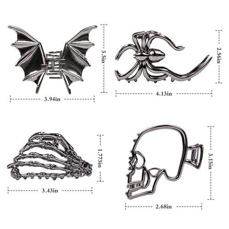 4 Pack Bat Hair Claw Clips for Thick Thin Hair, Goth Skull Hair Accessories for Women Girls, Spooky Gift for Women