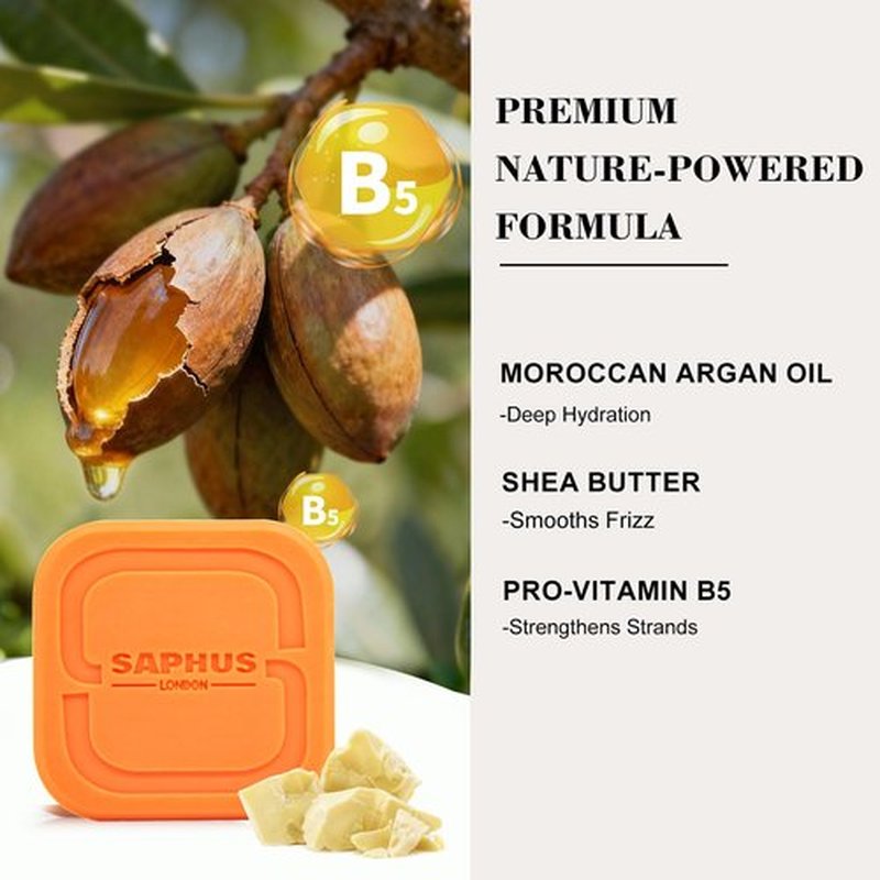 SAPHUS Argan Oil Shampoo Bar for Dry Curly Hair - Strengthening & Moisturizing Hair Care, Vegan, Sulfate-Free, Cruelty-Free, 2 Pack