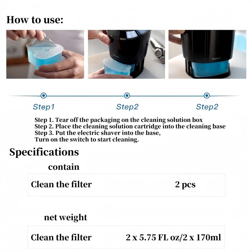 Compatible For Philips Clean & Renew Refill Cartridges JC301, Cleans Your Shaver For Optimal Hygiene, Removes Residual Hair & Skin Particles,Shaver Cleaning Fluid(1 PCS)