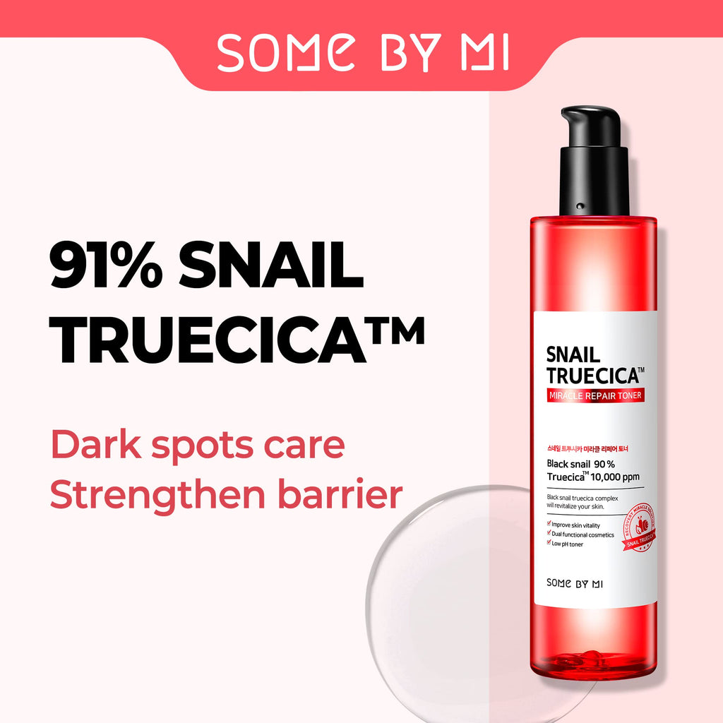 SOME BY MI Snail Truecica Miracle Repair Toner - 4.6Oz, 135ml - Made from Snail Mucin for Sensitive Skin - Daily Repair Face Toner with Skin Texture and Pigmentation Care - Korean Skin Care