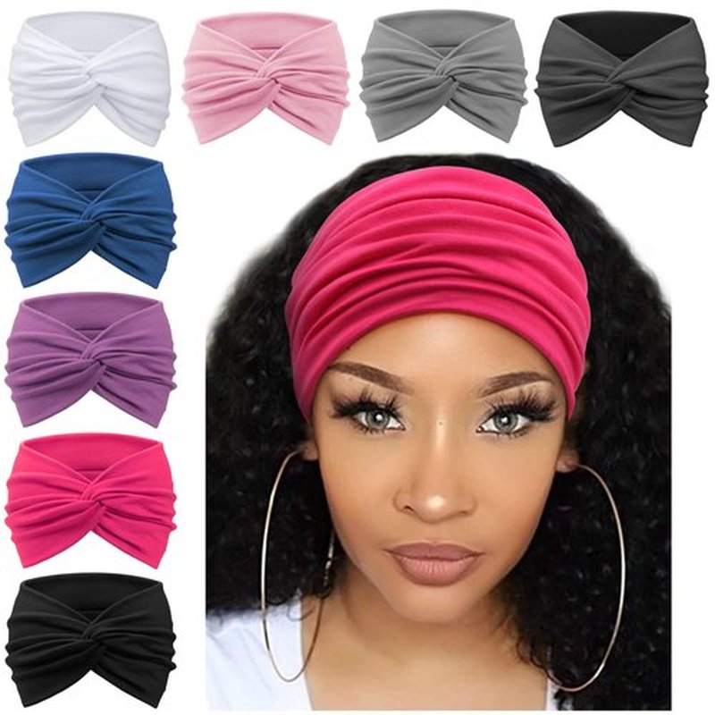 AQOKKA Extra Wide Headbands for Women Large Turban Headband Non Slip Boho Elastic Hairband Hair Twisted Knot Head Bands Accessories