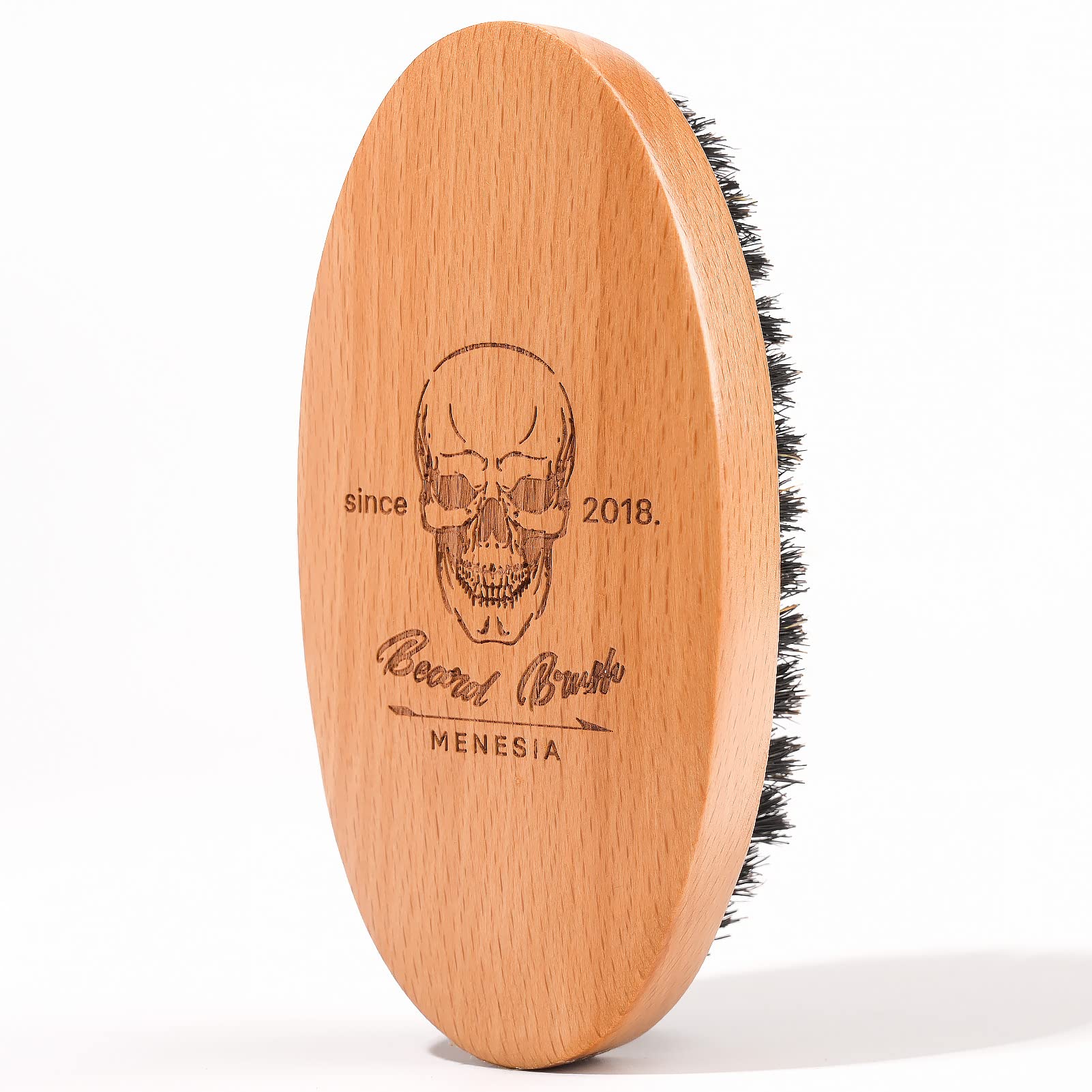 Menesia Boar Bristle Hair Beard Brush for Men, Pocket Travel Men's Wooden Small Soft Beard Brush (Skull)