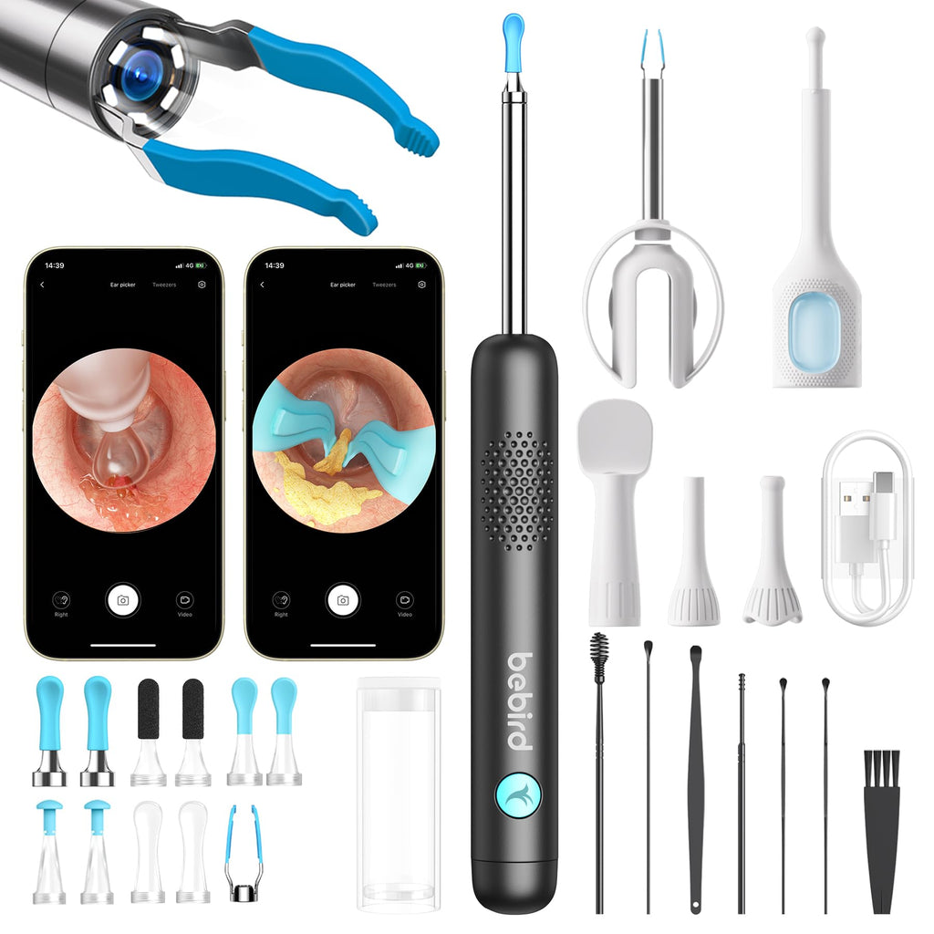 BEBIRD R1 Ultra Ear Wax Remova, Ear Cleaner with Camera Ear Scope, Wax Remove Ear Pick with Ear Otoscope Tweezers, Visual Dropper Cleaning Kit, Ear/Nose/Throat Examination Tool for Family, Black