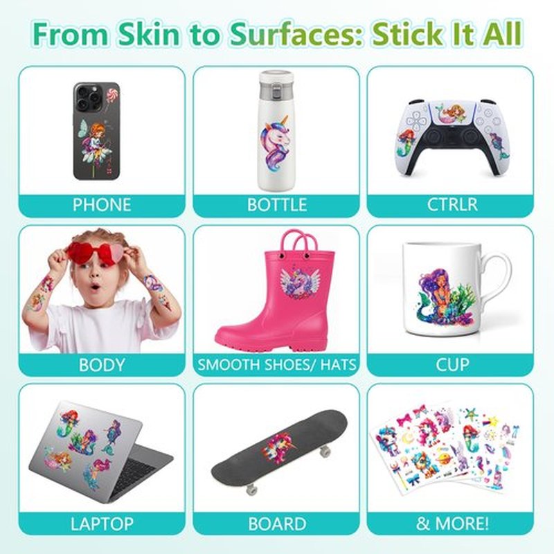 150+ Glitter Temporary Tattoos for Kids - Mermaid Unicorn Party Favors for Girls - Individually Wrapped & Waterproof Birthday Supplies