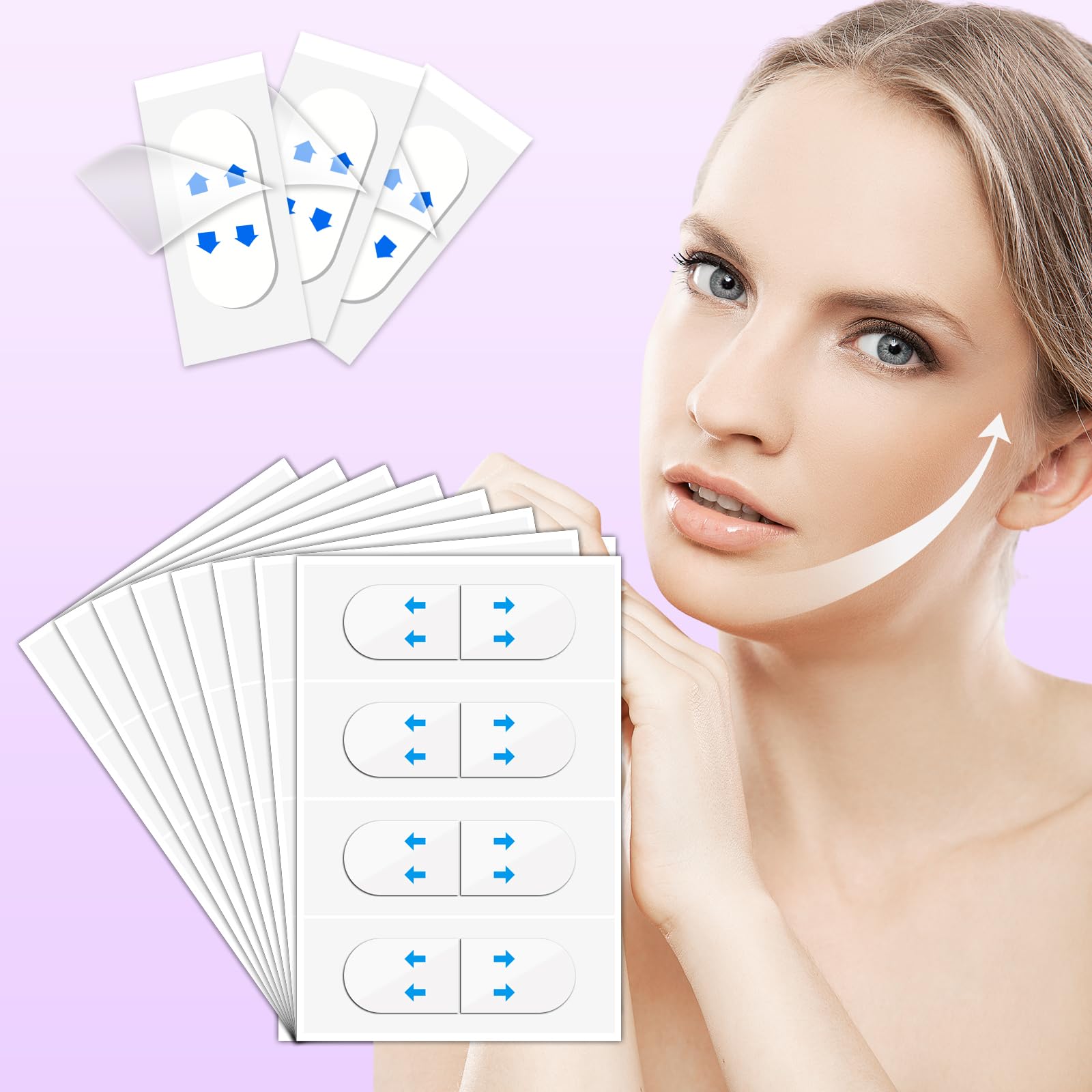 Gjinxi 120PCS Face Tape Invisible, Beauty Skin Tightening Neck Jowls Double Chin Tape, Sagging Skin Face Tape Eyelid Strips Neck Wrinkle Patches Create Shape V Face