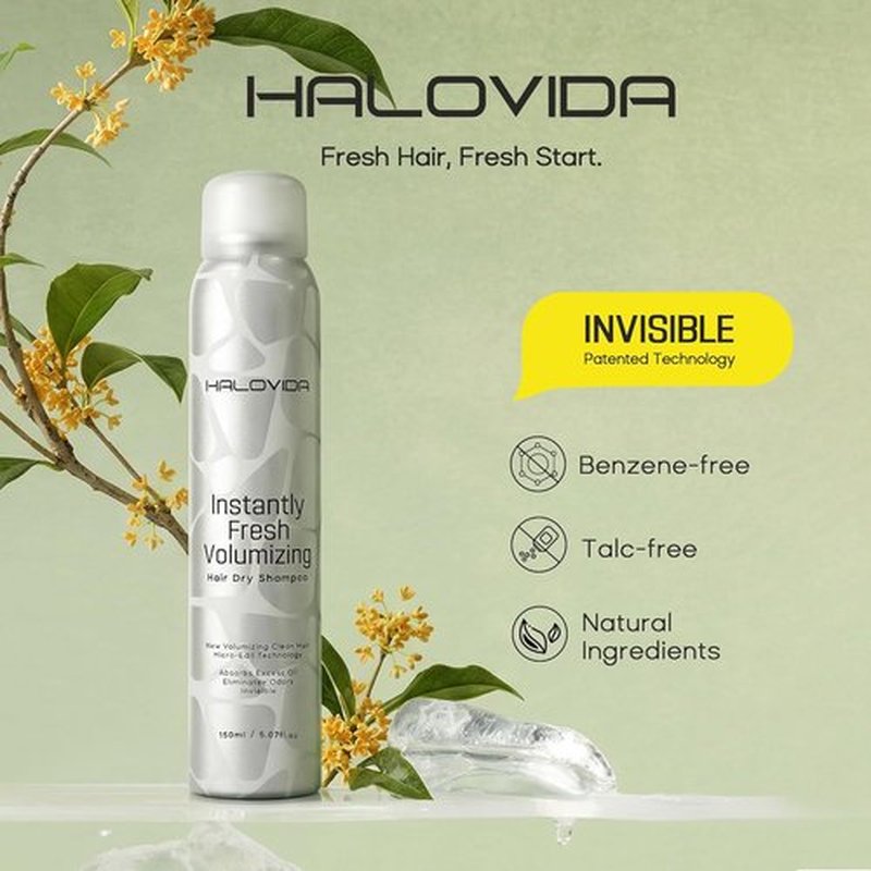 HALOVIDA Dry Shampoo Spray for Dark Hair - Invisible Formula Absorbs Oils & Adds Volume | 5.07 Fl Oz