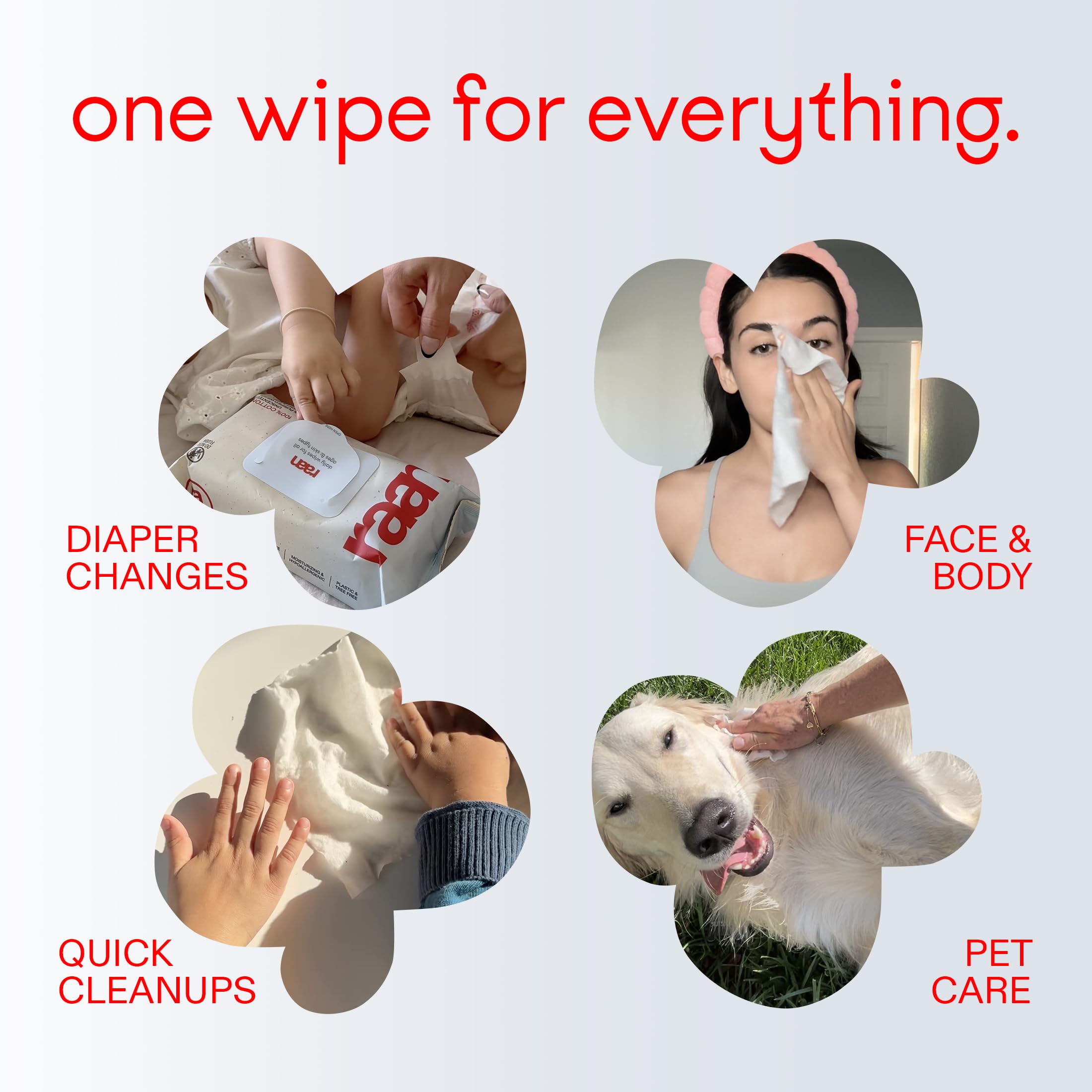 Raan, 100% Cotton Baby Wipes, Unbleached, 99% Purified Water, Unscented, EWG verified, For Extra Sensitive Skin, Naturally Soft and Durable, 8 pack, 480 Count