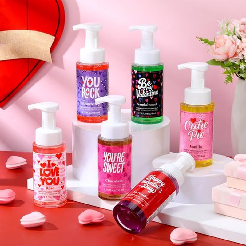 Swiffen 6 Pack Valentine's Foaming Hand Soap with Pump Care Moisturizing Liquid Scented Foam Hand Wash Valentine's Galentine's Day Sweet Gifts for Kitchen Bathroom Family Teacher Staff 8.75 Fl. oz