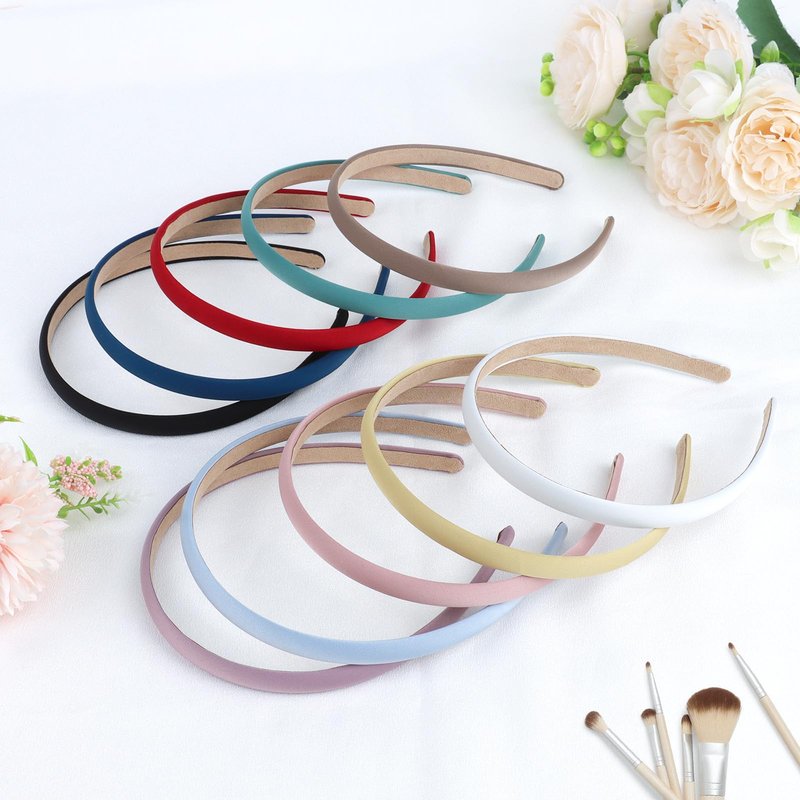 Wecoe Multicolored Narrow Satin Headbands, 10pcs Non Slip Fashion Hair Bands for Women & Girls' Hair - Holiday & DIY Costume Accessories