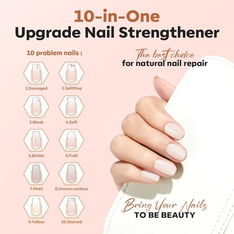 Modelones Nail Strengthener - Milky White Nail Polish for Damaged Nails | 15ml Natural Hardener