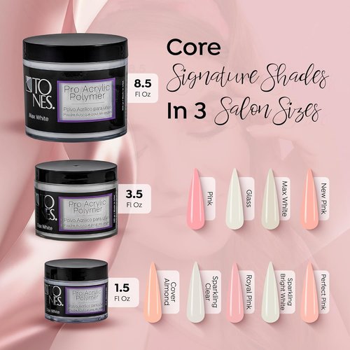 Tones Pro Acrylic Nail Powder - Max White Soft Off-White (3.5 Fl Oz) | Long-Lasting Non-Yellowing Polymer for Salon Quality Extensions & 3D Art