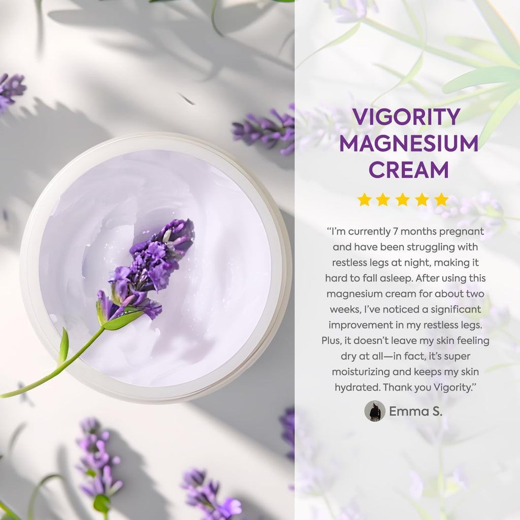 Vigority Magnesium Cream for Sleep: Magnesium Lotion for Leg Cramps - Soothing Magnesium with Lavender, Vitamin E and Shea Butter - Safe for Kids & Pregnant Individuals