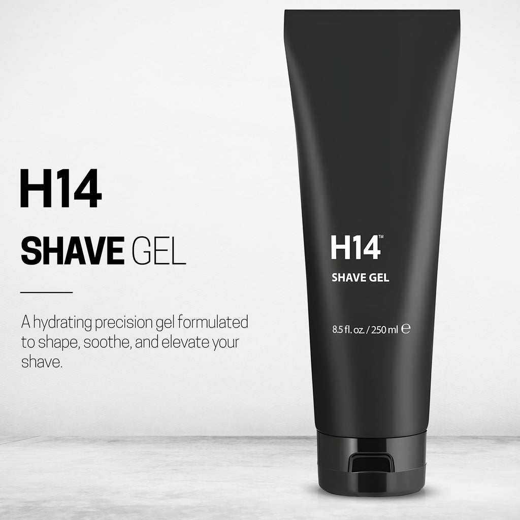 H14 Shave Gel for Men — Clear, Non-Foaming Gel with Glycerin & Panthenol — Soothes Razor Burn for Sensitive Skin — Precision Glide for Beard & Head Shavers — 8.5 fl oz / 250 ml