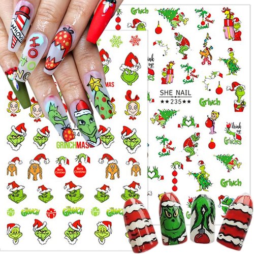 Christmas Nail Stickers VGNRAR 3D Christmas Nail Decals Self-Adhesive Cute Cartoon Xmas Nails Design Holiday Nail Art Stickers Winter Nail Supplies for Women DIY Nail Art Charms Decoration 6Sheets